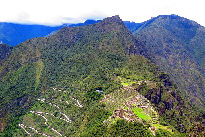 Machu Picchu and the switchback road seen from above