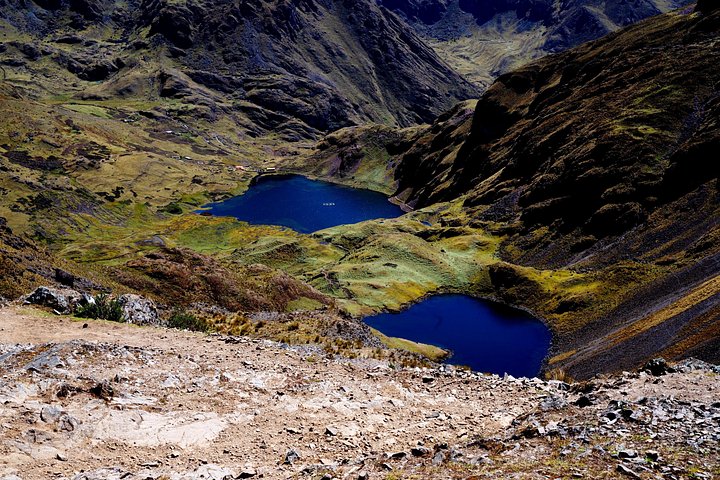 Deep blue lakes in a high Andean valley